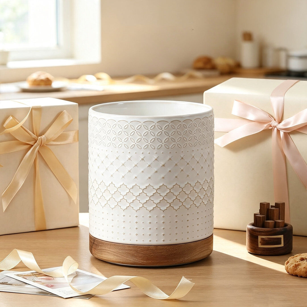 Rebrilliant Ceramic / Porcelain Round Utensil Crock White 19.3cm H X 15.75cm W X 15.75cm D