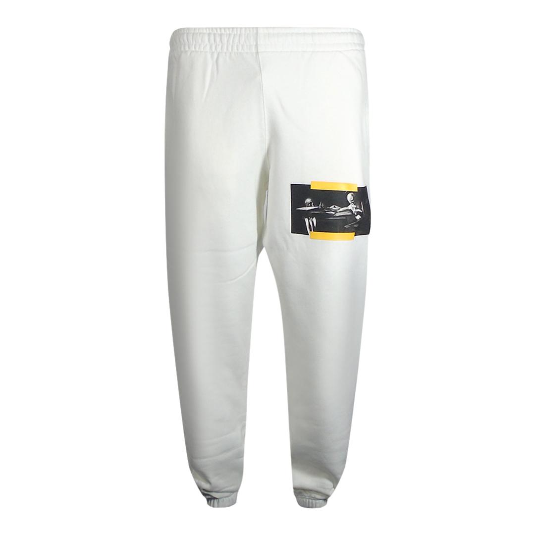 Gebroken witte Caravaggio-schilderij Verkort logo witte joggingbroek
