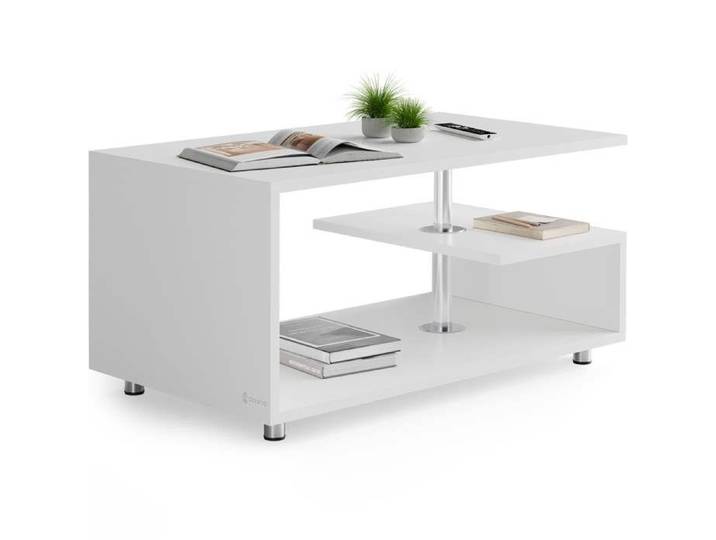 CASARIA® Table basse design 95x55x50cm blanc Table de salon rectangulaire moderne 50kg avec plusieurs niveaux de rangement