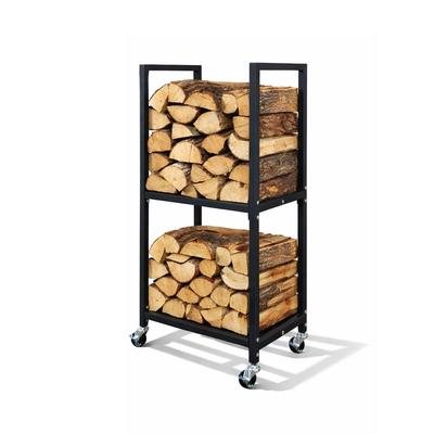 PROREGAL Kaminholzregal PHOENIX mit Rollen & 2 Ebenen HxBxT 82x44x28cm Metall Schwarz Holzständer Holzhalter Kaminholzständer Holzunterstand