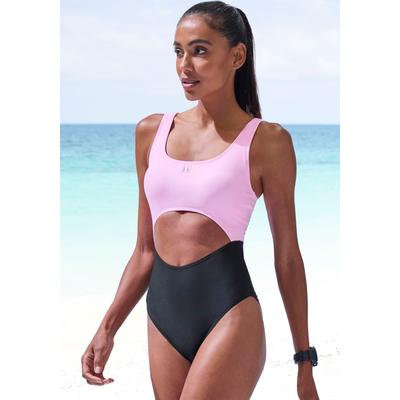Badeanzug LASCANA ACTIVE, Damen, Gr. 44, N-Gr, schwarz (schwarz, rosa), Recycling-Polyamid, Xtra Life LYCRA, Colorblocking, Badeanzüge Badeanzug, mit modischem Cut-Out