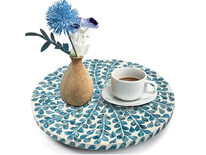 CLAYNIX Lazy Susan für Arbeitsplatte – Lazy Susan für Tisch, Perlmutt-Drehteller-Organizer, Holz, rundes Drehtablett für Küche, Schrank, Theke, Gewürz-Speisekammer. 32,5 cm