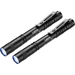 Lepro UV-Taschenlampe mit LED, 13,2 cm, 3000 mW, UV-A (365 nm), mit Batterien, 2 Stück