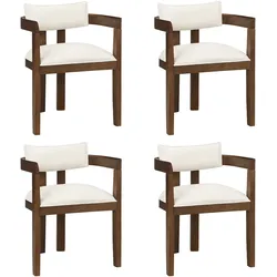 Merax 4er Set Esszimmerstühle, Massivholz mit Armlehnen, Leinenbezug Beige, moderne Stühle, Walnussholzfarbe, stabil & bequem