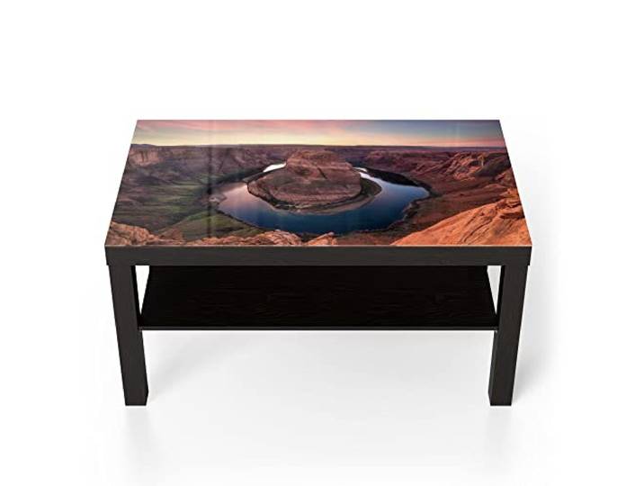 DEQORI Glastisch schwarz groß 90x50 cm Motiv Horseshoe Bend am Abend ausgefallener Beistelltisch aus Glas Hochglanz Couchtisch fürs Wohnzimmer moderner Couch Tisch mit Design