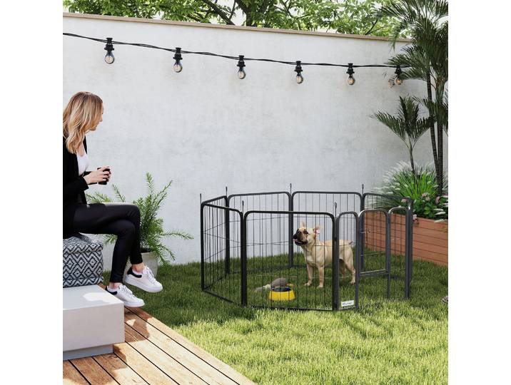 PawHut Parc Chien 8 Panneaux Acier 60cm Noir Modulable