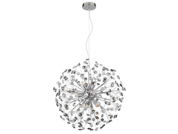 Globo Kristall-Hängeleuchte, Grau, Klar, Chromfarben, Transparent, Metall, Kunststoff, Glas, F, 150 cm, CE, beliebig kürzbar, Lampen & Leuchten, Innenbeleuchtung, Hängelampen