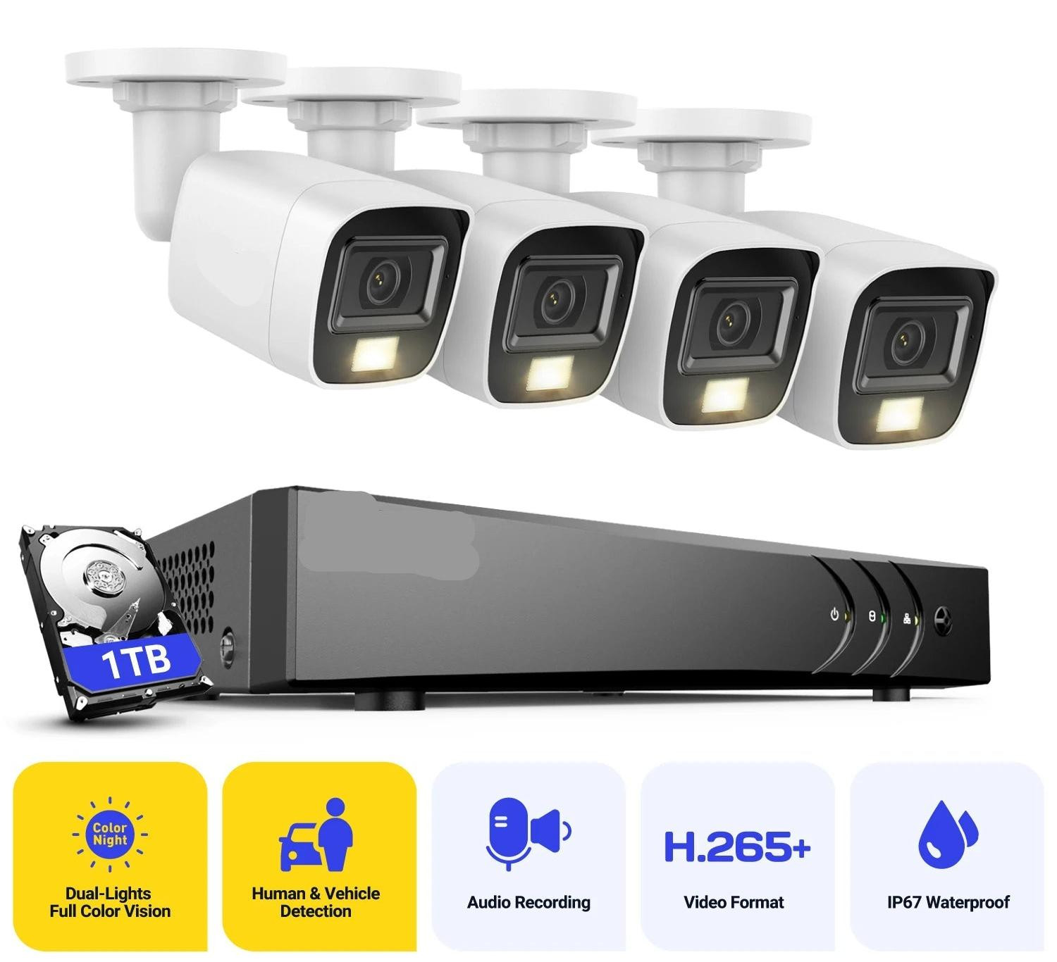 Selius 5MP Waterdicht CCTV Camerasysteem met 8-kanaals DVR, 1TB HDD en 4 Bullet Camera's