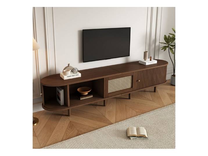 STILVORA Lowboard mit 2 Schiebetüren,TV-Schrank TV-Regal mit Regale&runder Tischplatte