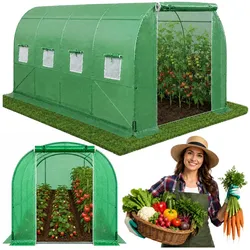 Folientunnel-Gewächshaus für Gemüse, Fenster, Grün, UV-beständig, 4,5x2x2 m 9m2