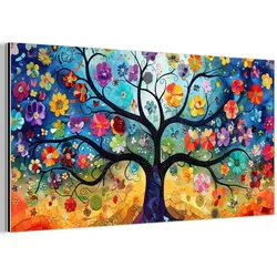 METALLBILD Kunst - Baum des Lebens - Blumen - Hippie 80x40 cm