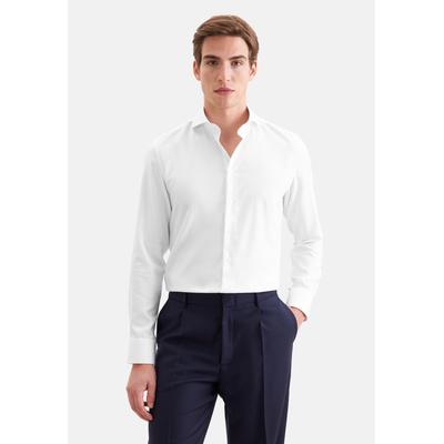 Businesshemd SEIDENSTICKER "Schwarze Rose", Herren, Gr. M (40), normale Ärmellängen, weiß, 100% Baumwolle, Fischgratmuster, tailored fit, 2-Knopf-Manschette, Hemden, Shaped 1/1 Haifischkragen Fischgrat