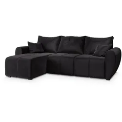 ECKSOFA MADISON Schwarz Plüsch-Stoff mit Schlaffunktion