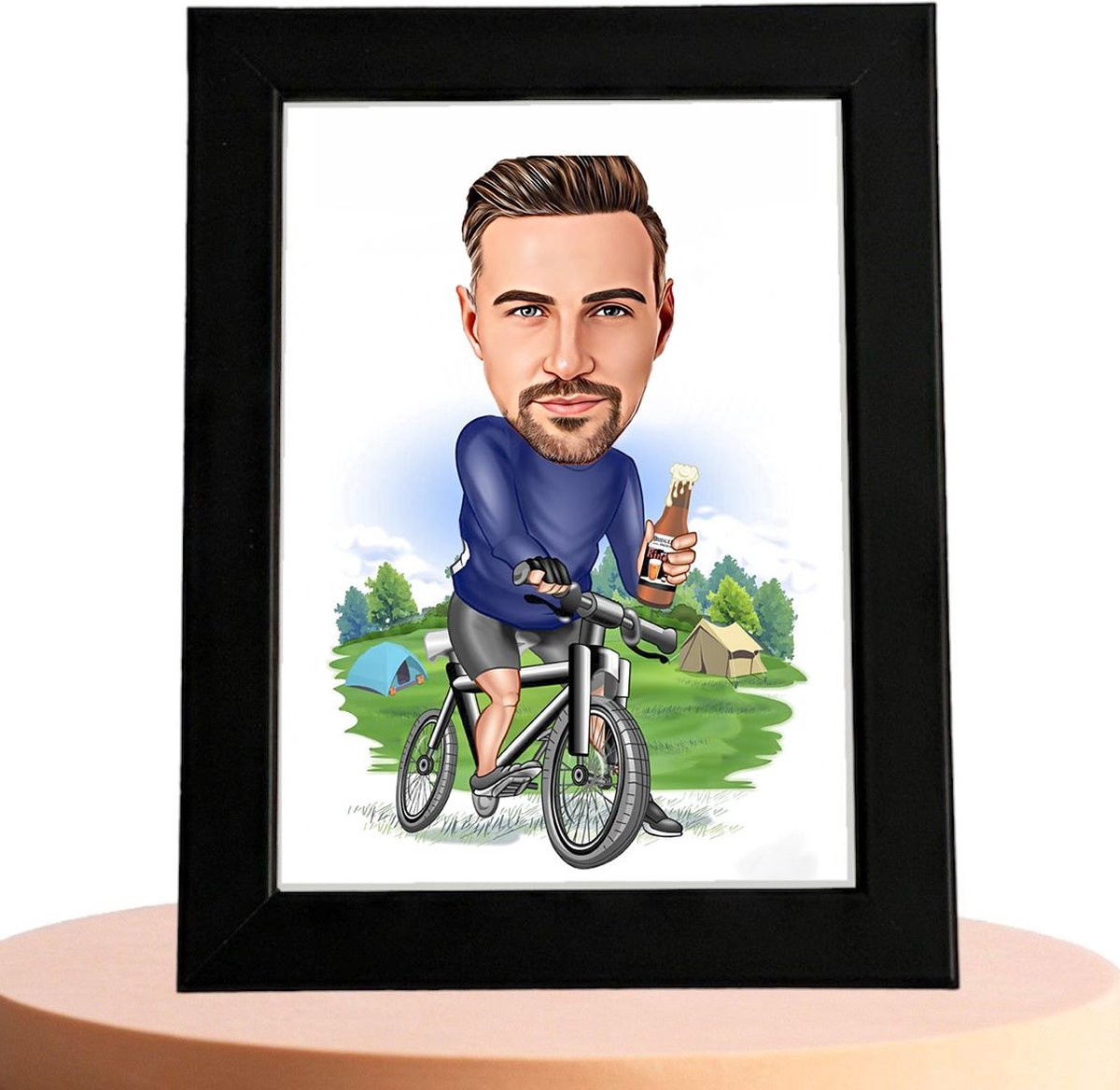 Gepersonaliseerde Fiets Karikatuur Man met Eigen Foto - Uniek Cadeau voor Volwassenen