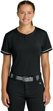 Richardson RW7220 Athletic Women's Select 2-Button Softball Jersey T-Shirt in Black size Small   Polyester Blend