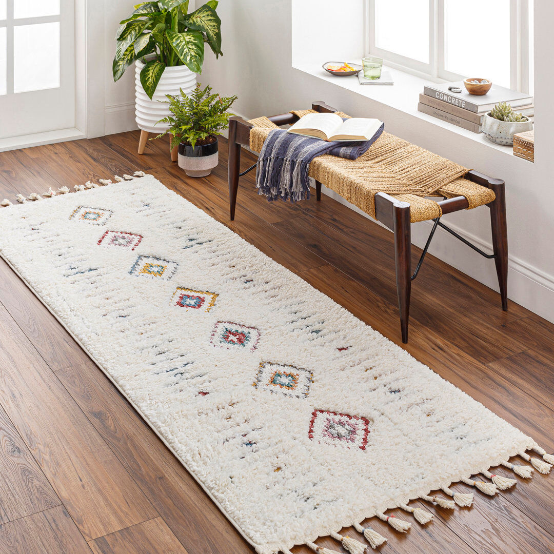 Langley Street Isaiah Rectangle Geometric Shag Orange;White;Pink;Yellow;Black;Blue Rectangle 78 x 220cm