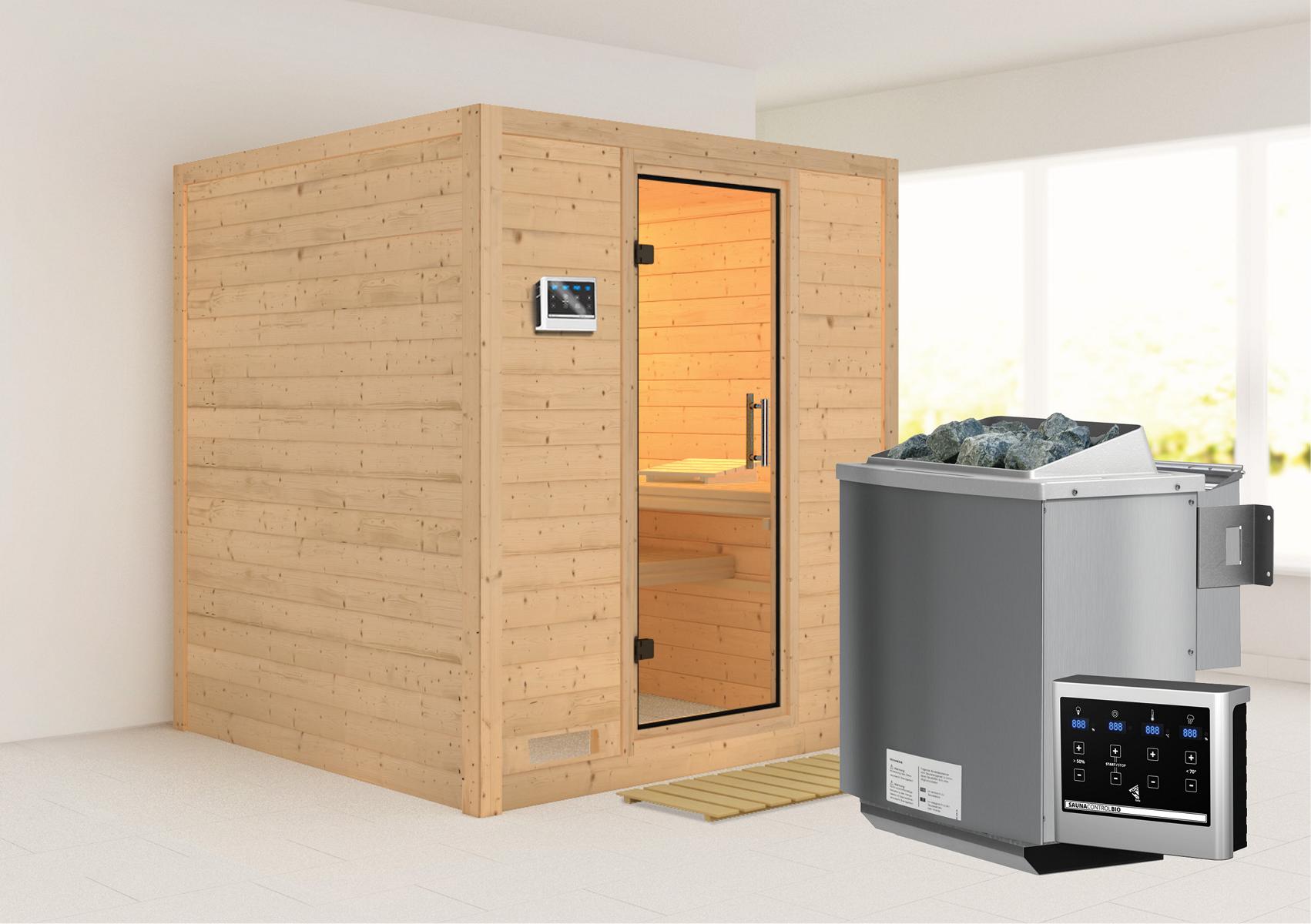 KARIBUHOLZT Sauna Mojave Front 9kW Bio ext. St klarglas GGT 16879869