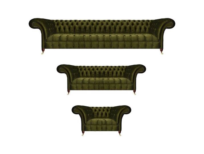 JVmoebel Chesterfield-Sofa Luxuriöses Sofa in Moosgrün mit manuell verstellbaren Funktionen, Set 3 Teile, Made in Europa