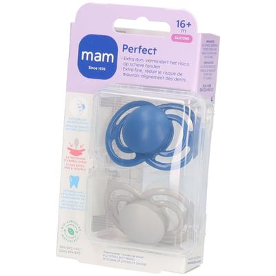 MAM Fopspeen Perfect Silicone - 16+ Plain Blue 2 St Schnuller