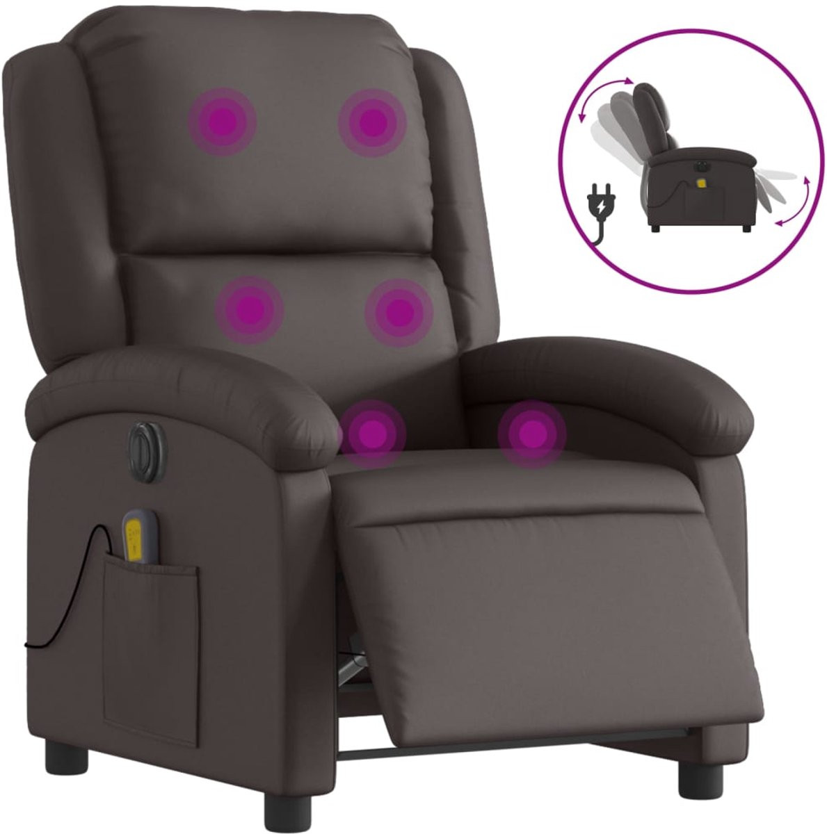vidaXL Massagestoel - Elektrisch verstelbare relax fauteuil - Echt leer - Donkerbruin