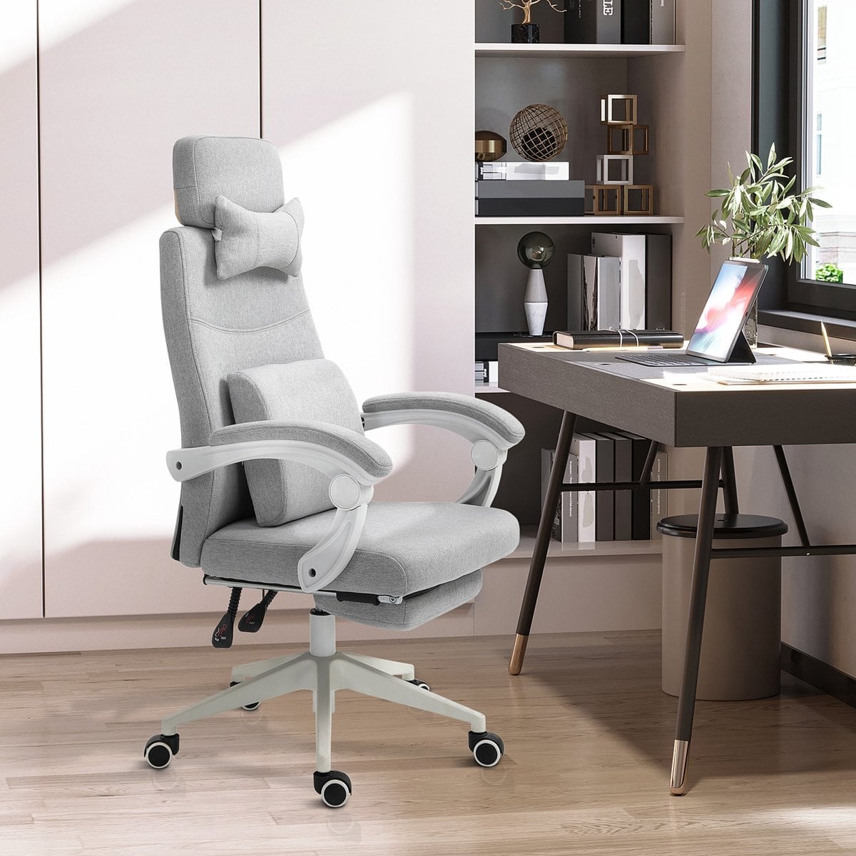STILVORA Ergonomische Bureaustoel met Voetsteun en Kantelbare Rugleuning - Grijs