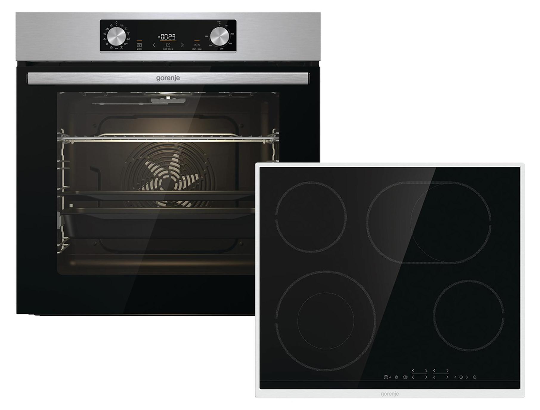Gorenje Steel Steam Set BOS6737E06X+ ECT43X Steel Steam Backofen Set mit Glaskeramikkochfeld, 60cm