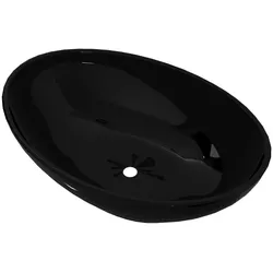 vidaXL Keramik Waschtisch Waschbecken Oval schwarz 40 x 33 cm