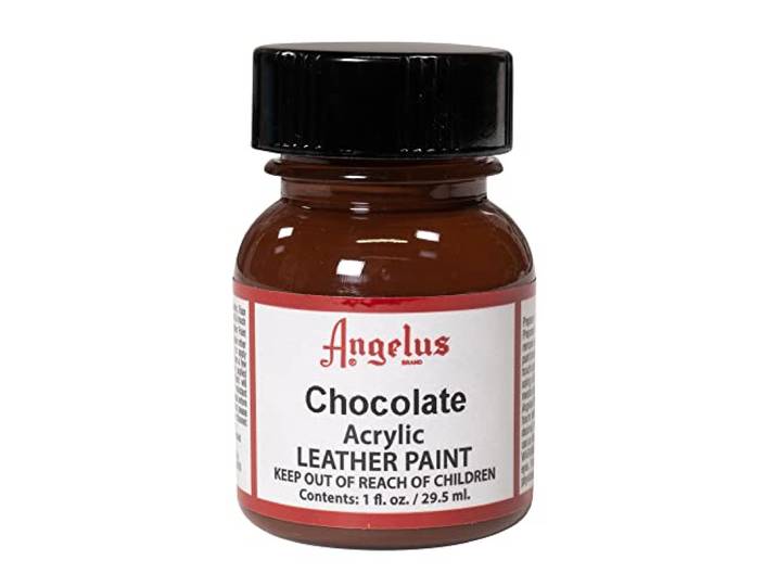 Acryl lederverf van het merk Angelus, 29,5 ml, wit, chocoladebruin