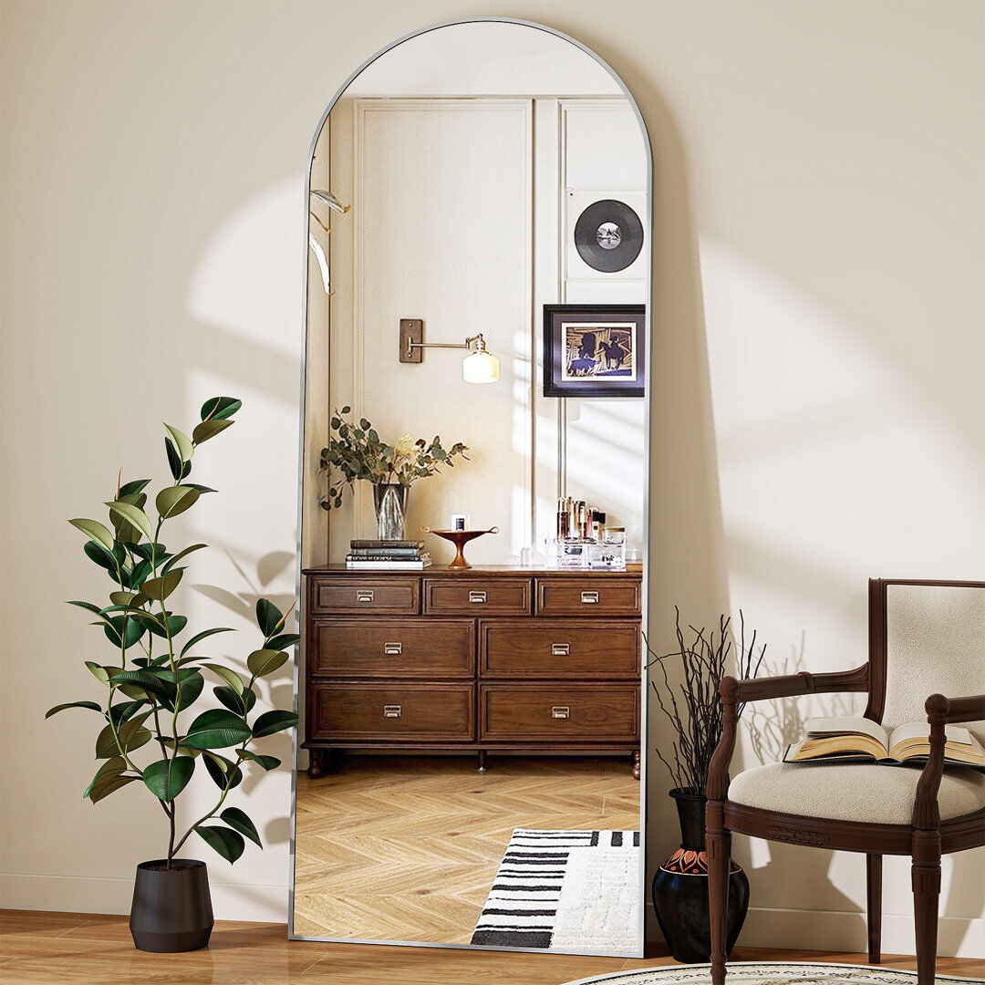 GLSLAND Arched Aluminium Framed Freestanding Full Length Mirror Wall Mirror Silver 162.6cm H x 53.3cm W