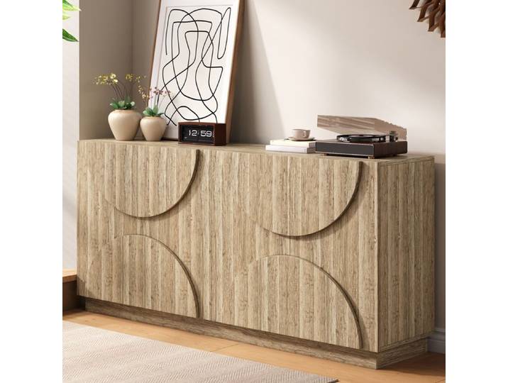 Buffet Scandinave 160cm Enfilade Design Arche avec 4 Portes Push-to-Open Meuble de Rangement pour Salon