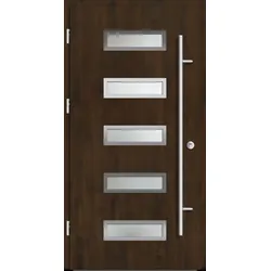 Aluminium  Haustür "AGADA" 92 mm Nussbaum holzähnlich beidseitig außen öffnend DIN links