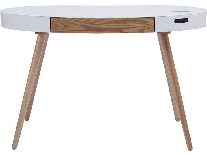 Bureau connecté multimédia verre blanc et bois clair L120 cm HANDY