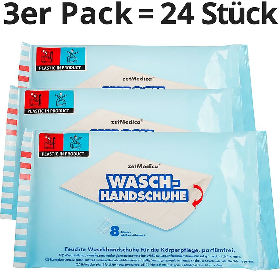 Axis ZVG zetMedica Feuchte Waschhandschuhe, 3er PACK , Parfümfrei, pH-neutral, 24