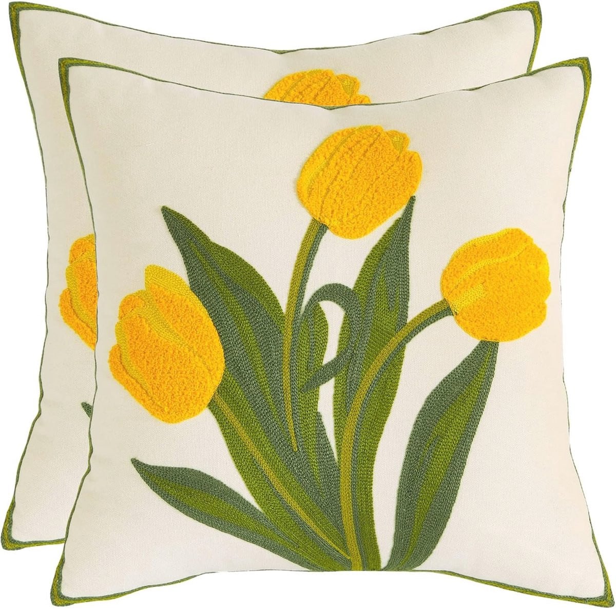 Set van 2 geborduurde kussenhoezen met tuinbloem decoratie, 45 x 45 cm