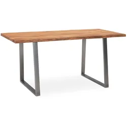 Esstisch Massivholz Baumkante Metallgestell Handgefertigt TARN, Goldbraun-Chrom 140x80x76 cm