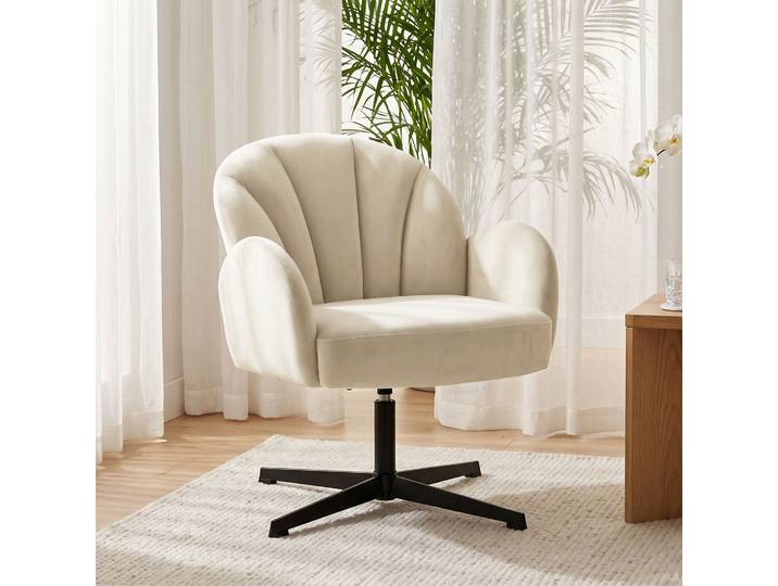 HOMCOM Fauteuil Pivotant Velours Beige Salon Rembourré Coquille