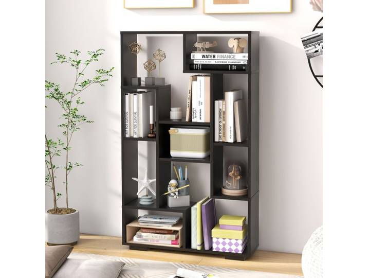 Bibliothèque Géométrique 120 cm COSTWAY Etagères Ouvertes Etagère de Rangement Autoportante avec Kits Anti-basculement Noir