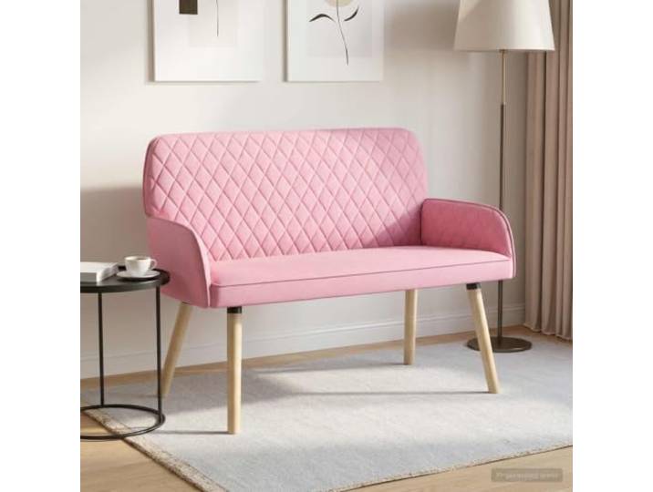 2-Sitzer Sofa mit Massivholzbeinen 2-Sitzer Rosa Leinenstoff Knopfheftung,integrierte Armlehnen,Schaumstoff-Füllung,Polyester-Leinenbezug,leichter Zusammenbau