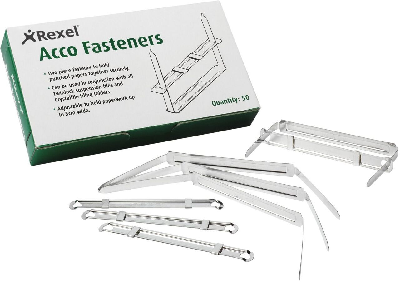 Rexel Acco Fasteners 2-Piece Stainless Steel Filing Clips 80x50mm (50)