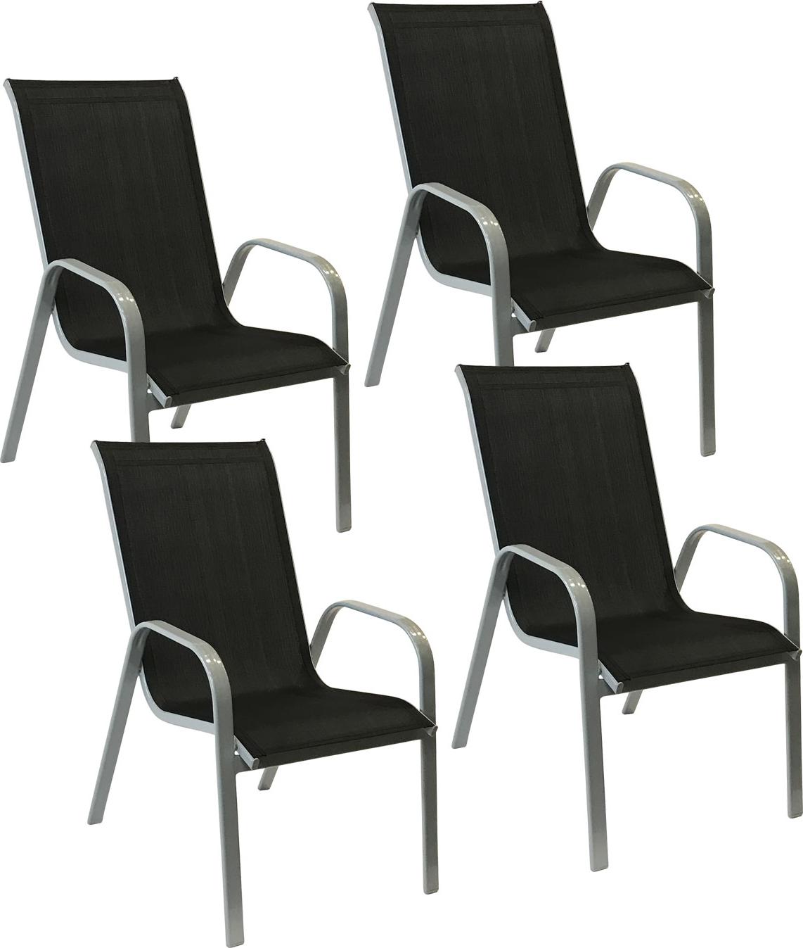 4erSet Stühle MARBELLA aus schwarzem Textilene - grauem Aluminium
