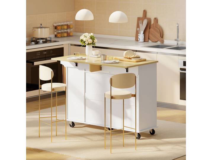 HOMCOM Îlot de Cuisine Mobile MDF Blanc avec Rangement