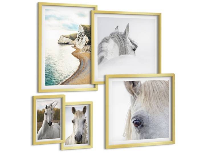 BILDER SET 5er Set - 50x50 cm & 20x30 cm & 40x60 cm Goldrahmen - Kontrastierende abstrakte Porträts
