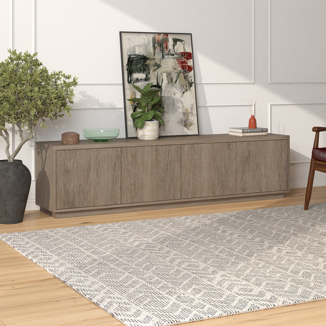 Hudson&Canal Hanson Rectangular Fluted TV Stand for TV's up to 85" Antiqued Grey Oak 85"