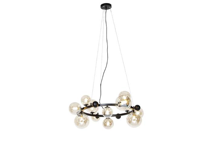 Suspension intelligente noire avec verre ambré 12 lumières avec