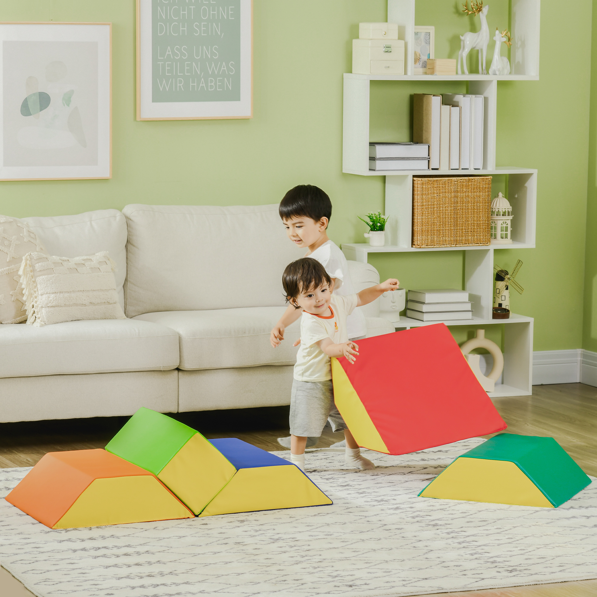 Homcom Set Costruzioni Morbide per Bambini con 5 Blocchi a Rettangolo e Trapezio, in PU e EPE, 48.3x19.1x48.3 cm, Multicolore