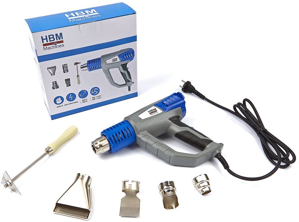 HBM Einstellbare Heißluftpistole Deluxe 2000 Watt inkl. 6 Zubehörteile