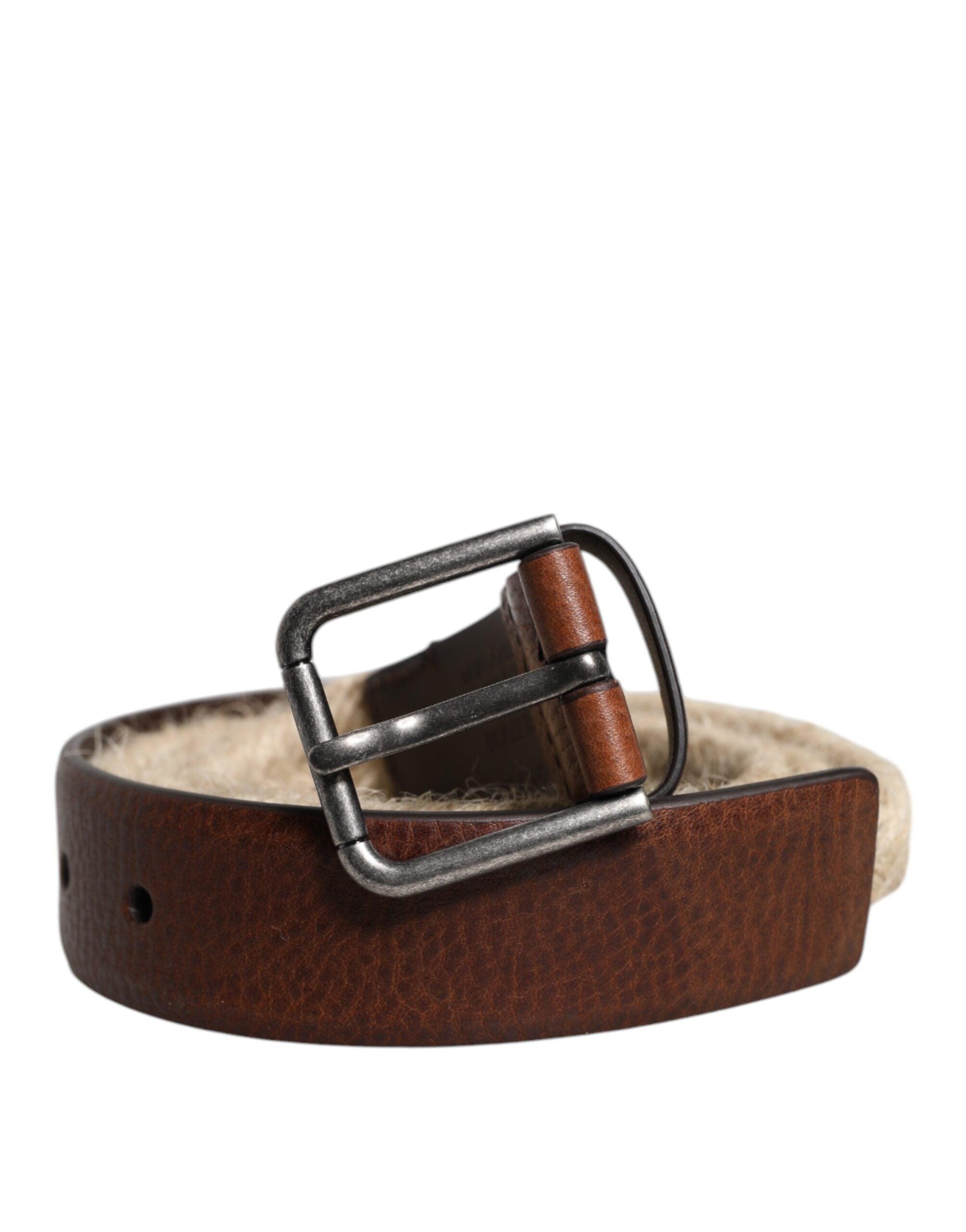 Dolce & Gabbana Brauner Jute-Leder Geknoteter Metall-Schnallen-Gürtel