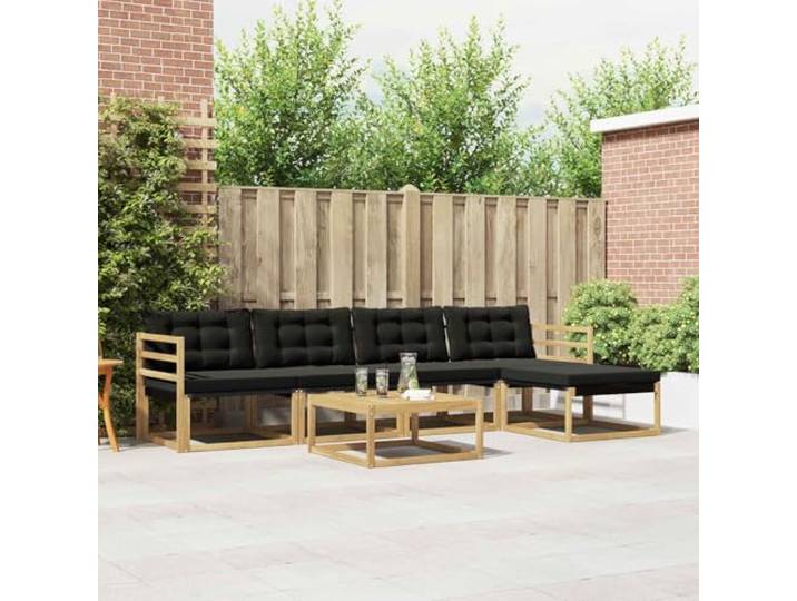 RJPLMFV Sofa Akacia Textilene, 6-teilig, Weiß / Schwarz Massivholz, dicke Kissen, wasserdicht, modulare Konstruktion, pflegeleicht