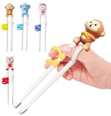 Inspired Living Cartoon Animal Kids Training Chopsticks Beginner Toddler Chopsticks For Easy Learning & Fun Mealtime monkey