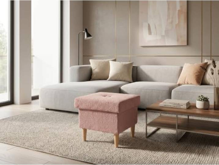 Family Meble Polsterhocker Ari Hunter – Fußhocker mit Stoff-Bezug und Stauraum – Rosa · 46